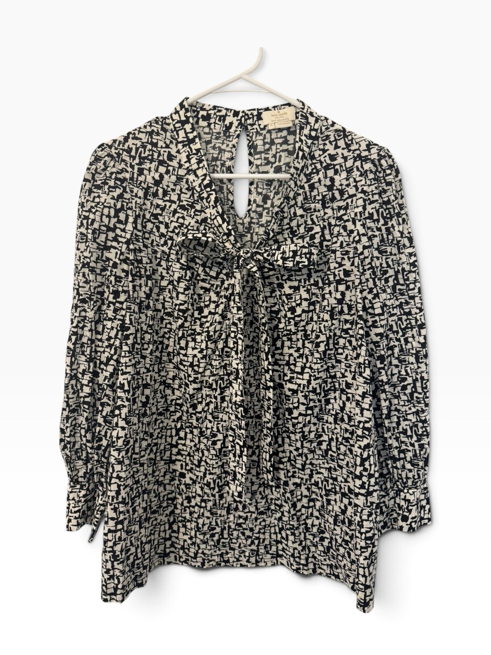 Kate Spade New York Black & White Tie-Neck Printed Blouse Size 10/Med